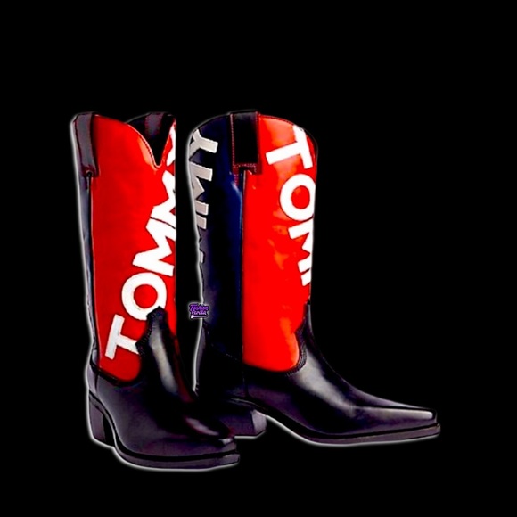 Tommy Hilfiger Vintage Logo Red White and Blue Leather Cowgirl Boots - Picture 10 of 10